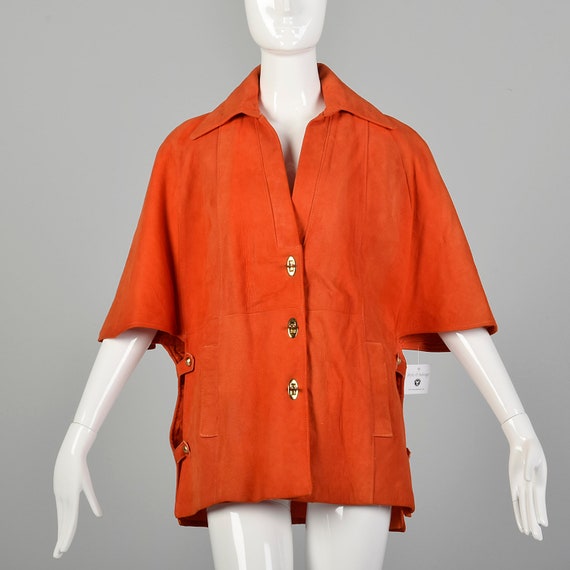 1960s Mod Orange Suede Leather Cape Toggle Closur… - image 1
