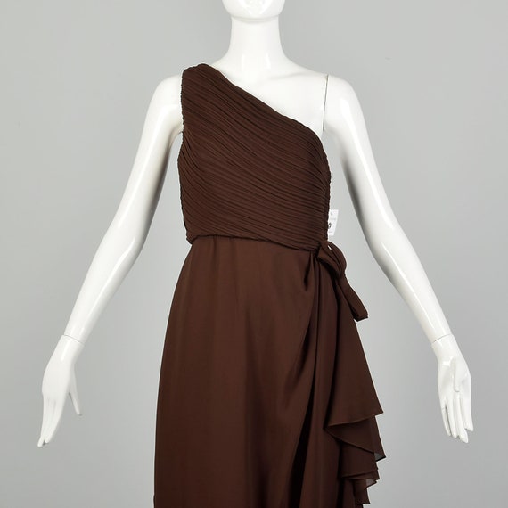 XS 1980s Morton Myles Brown Asymmetric Maxi Dress - image 4