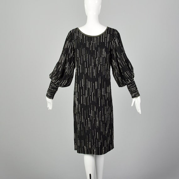 XS 1980s Argenti Black Beaded Dress Pullover Ball… - image 4