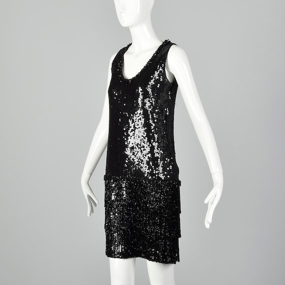 Small 1980s Black Sequin Dress Vintage Beaded Shi… - image 2