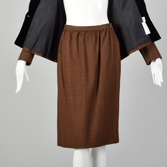 Small 1980s Oscar de la Renta Skirt Suit Brown Bl… - image 6