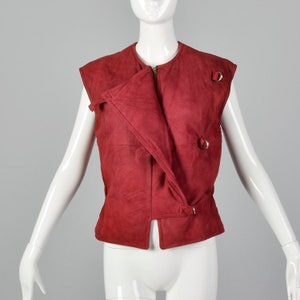 Medium 1980s Red Suede Vest Vintage Asymmetrical Vest Italian Leather 80s Vest Red Leather Claudio La Viola image 3