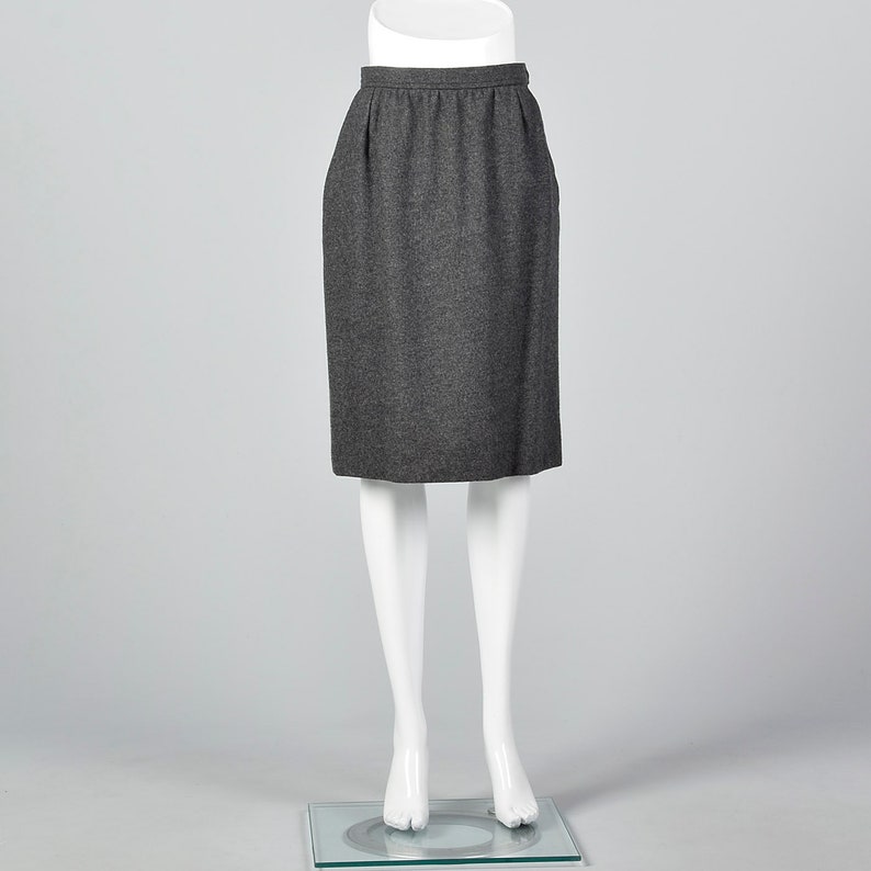 Small 1970s Yves Saint Laurent Rive Gauche Gray Pencil Skirt Wool Pencil Skirt Wool Separates Pockets Classic Style 70s Vinatge image 2