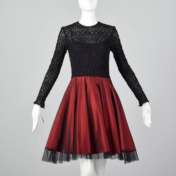 Small 1990s Red and Black Cocktail Dress Vintage … - image 1