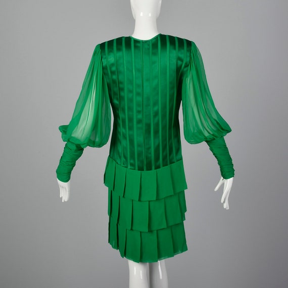 Small Galanos 1980s Emerald Green Silk Dress Vint… - image 4