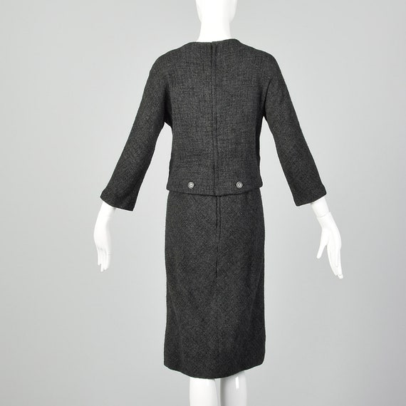 1960s Galanos Dress Set Gray Wool Tweed Autumn Ou… - image 4