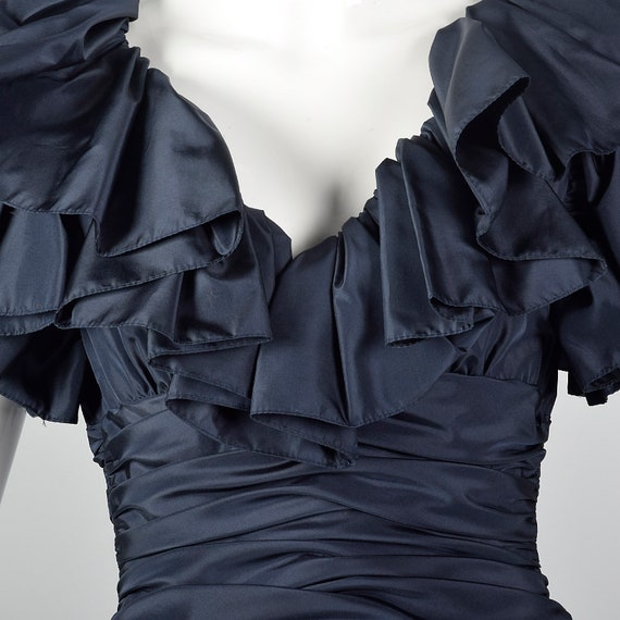 XS Morton Myles Ruched Party Dress Ruffles Navy P… - image 6