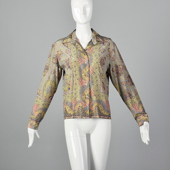 Large Byblos Silk Blouse Grey Floral Print Butter… - image 2