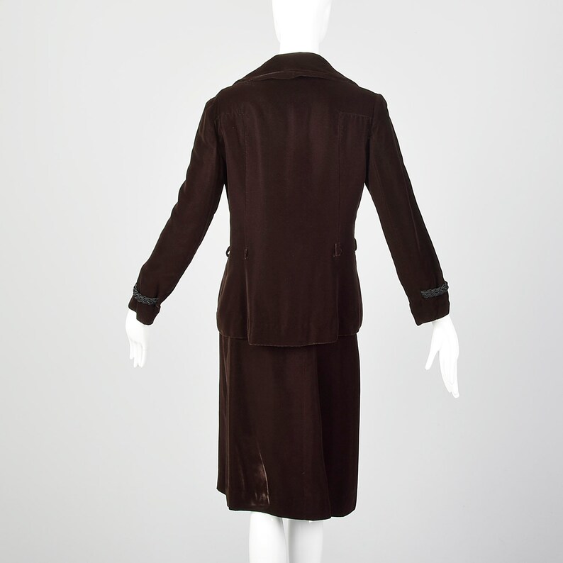 Medium Pierre Balmain Skirt Suit 1970s Brown Velvet Matching Blazer Jacket Two Piece Set image 3