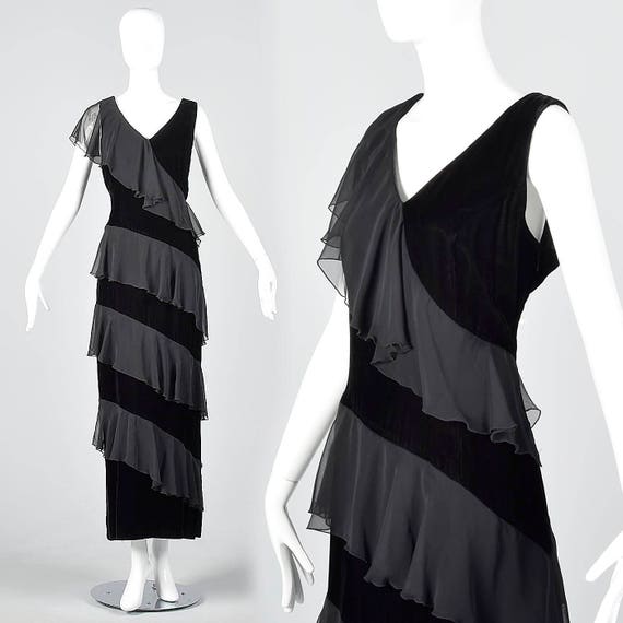 XL 1980s Black Velvet Maxi Dress Little Black Dres