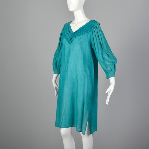 1980s Byblos Teal Tunic Dress Vintage Linen Dress… - image 4