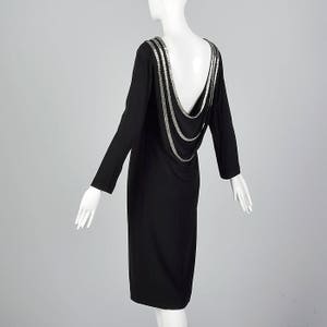 1970s Bob Mackie Sexy Winter Dress Backless Evening Dress Long Sleeves Little Black Dress Beaded Neckline Draped Back image 6