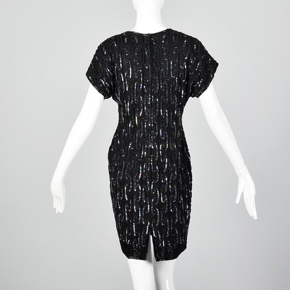 XXS Black Silk Sequin Cocktail Dress Beading Shor… - image 4