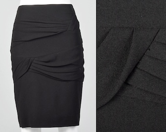 XS 1990s Escada Black Pencil Skirt Illusion Draped Detail Straight Skirt Wear to Work Separates 90s Vintage