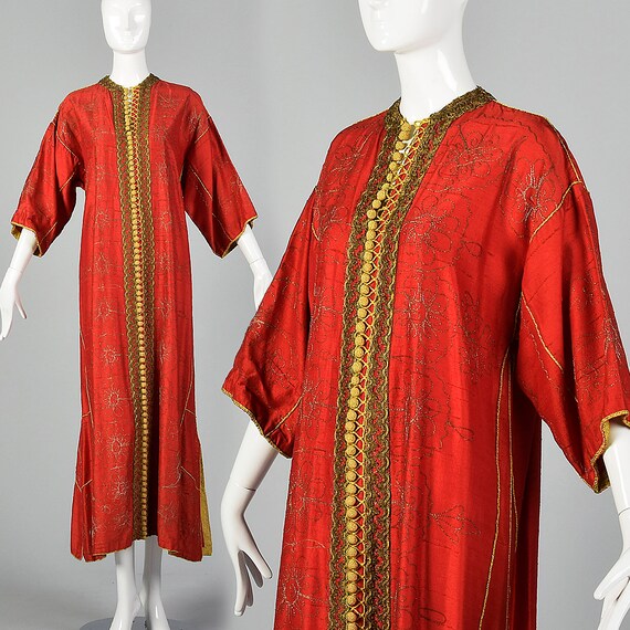 1970s Red Silk Kaftan Vintage Silk Dupioni Dress 7