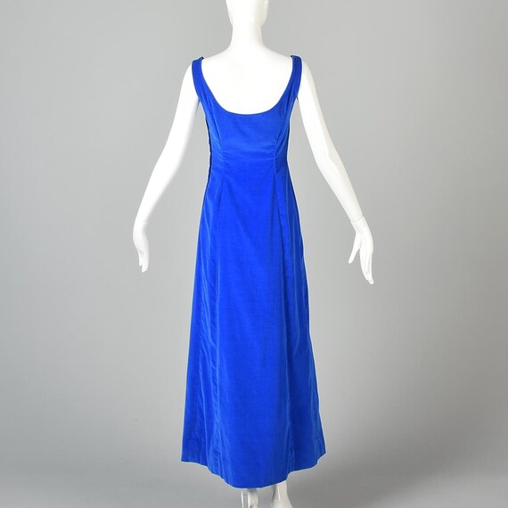 XS 1960s Blue Velvet Maxi Dress Simple Elegant Ma… - image 3
