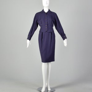 XS Guy Laroche Skirt Suit 1980s Plum Purple Wool Jacket Top Pencil Skirt Two Piece Set image 4