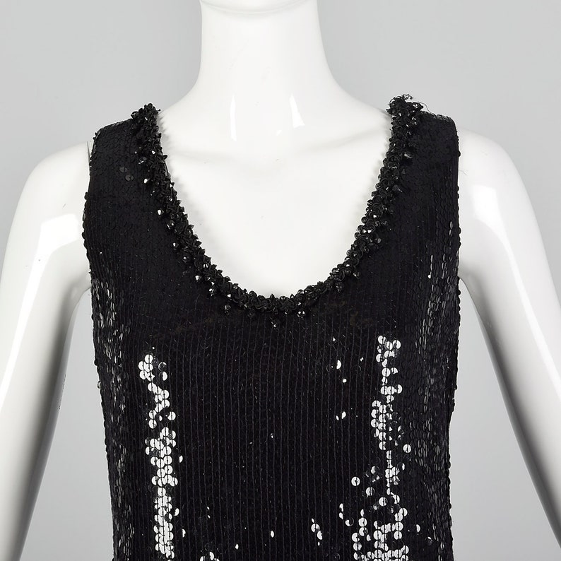 Small 1980s Black Sequin Dress Vintage Beaded Shift Dress Little Black Dress Cocktail Dress 80s Flapper Dress image 6