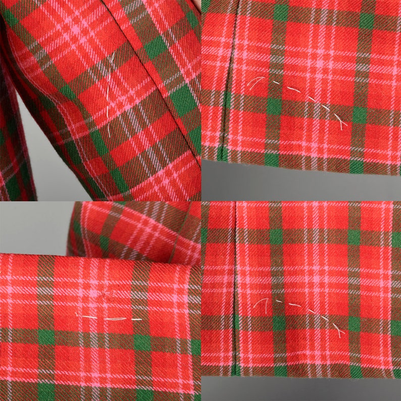 Medium Geoffrey Beene Red Plaid Coat 1960s Swing Coat Heavyweight Winter Jacket image 8