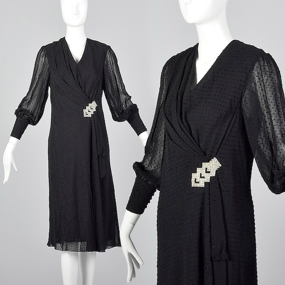 Small 1980s Long Sleeve Black Dress Little Black … - image 1