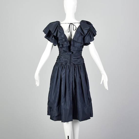 XS Morton Myles Ruched Party Dress Ruffles Navy P… - image 3