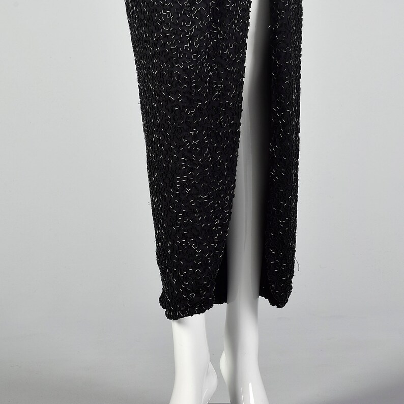 XS Lillie Rubin 1970s Black and White Beaded Gown Wiggle Dress Scoop Neck Cocktail Dress Vintage Party Dress image 9