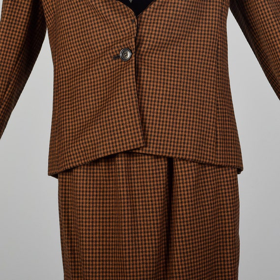Small 1980s Oscar de la Renta Skirt Suit Brown Bl… - image 5
