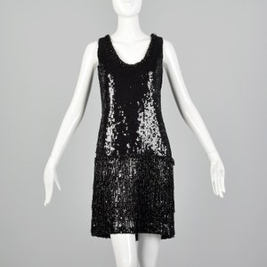 Small 1980s Black Sequin Dress Vintage Beaded Shift Dress Little Black Dress Cocktail Dress 80s Flapper Dress image 4