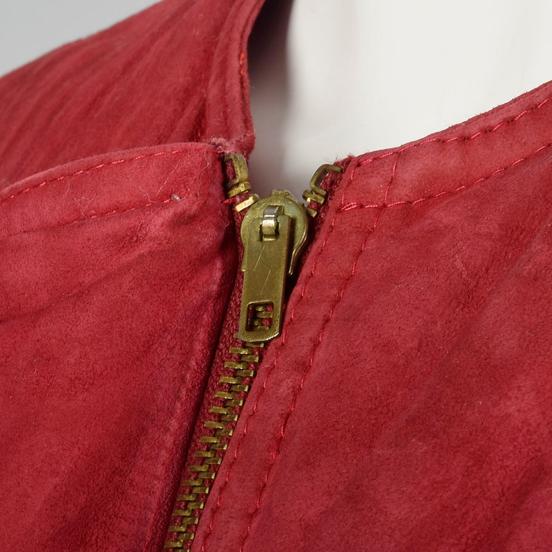 Medium 1980s Red Suede Vest Vintage Asymmetrical Vest Italian Leather 80s Vest Red Leather Claudio La Viola image 8