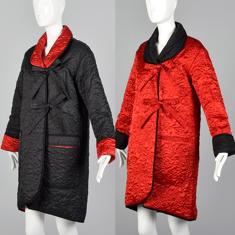 Medium 1980s Sonia Rykiel Reversible Quilted Coat Reversible Outerwear Floral Quilted Detail Red Black 80s Vintage image 3