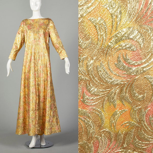 1960s Lucie Ann Kaftan Metallic Gold Tent Dress Loose Flowy Bohemian Loungewear