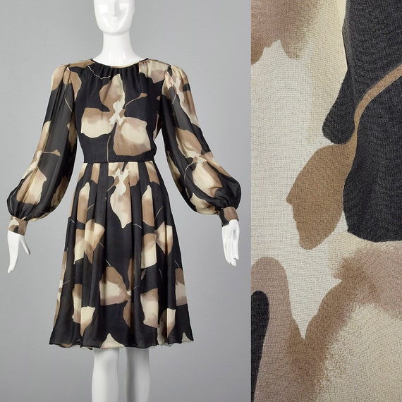 Medium Michael Novarese Abstract Tan Print Dress … - image 1