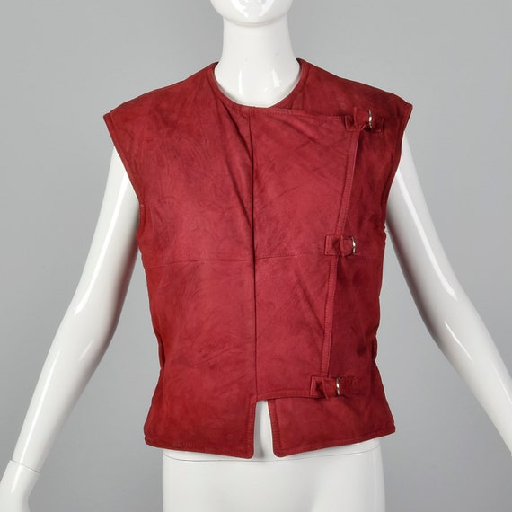 Medium 1980s Red Suede Vest Vintage Asymmetrical V