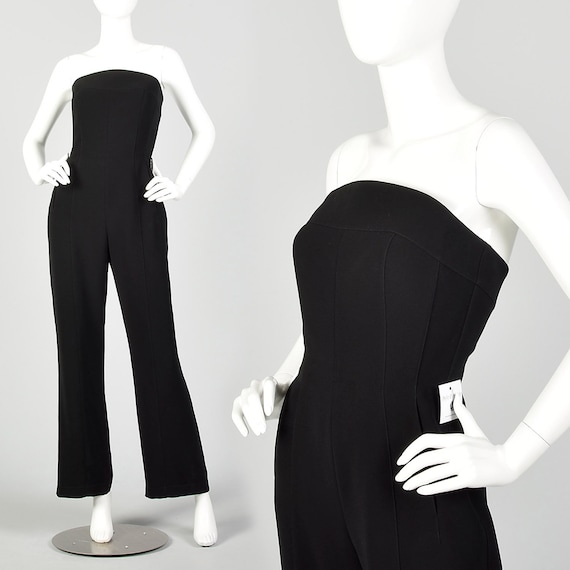 XS 1980s Thierry Mugler Black Jumpsuit Sexy Hourgl