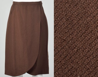 XS Valentino Boutique 1990s Petal Skirt Vintage Chocolate Brown Wool Skirt 90s Vintage Designer Skirt Wrap