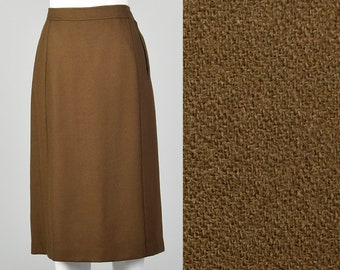 Small Givenchy Skirt 1980s Brown Wool Pockets Designer Modest Skirt