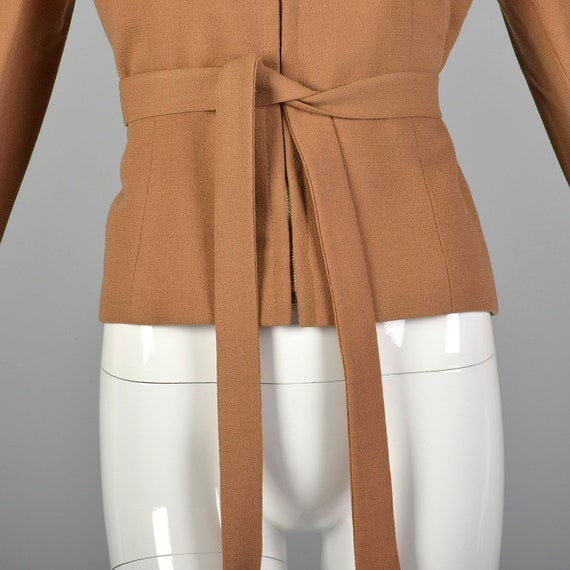 Small 1970s Camel Crepe Jacket with Belt Saks Fif… - image 7