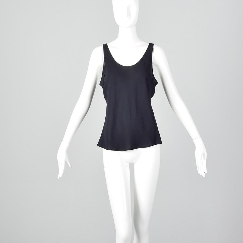 Large Giorgio Armani Sheer Silk Tank Top Lightweight Navy Sleeveless Vintage 1990s Shell Shirt image 1