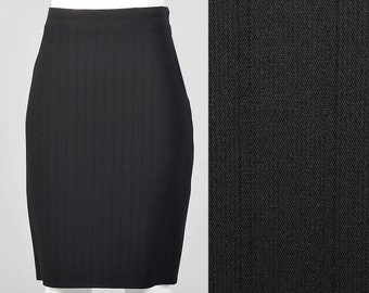 Medium Claude Montana 1980s Pencil Skirt Vintage Black Skirt Classic Pencil Skirt 80s Striped Skirt Wool Blend