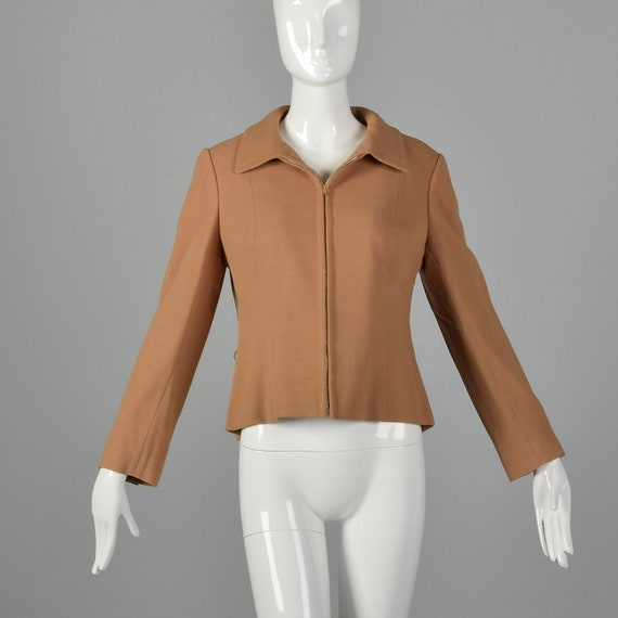 Small 1970s Camel Crepe Jacket with Belt Saks Fif… - image 3