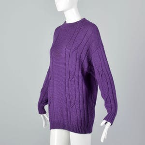 Medium 1980s Bottega Veneta Mohair Silk Purple Cable Knit Sweater Wool Separates Silk Separates Long Sleeves Drop Shoulders Vintage image 3