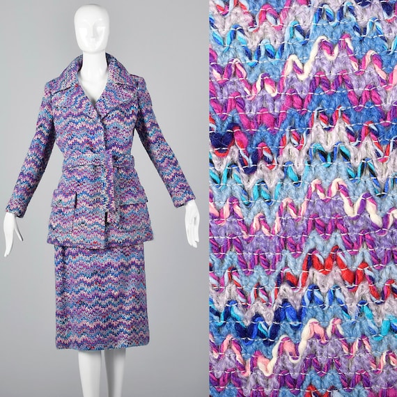 Medium 1970s Via Veneto Purple Tweed Skirt Suit Au