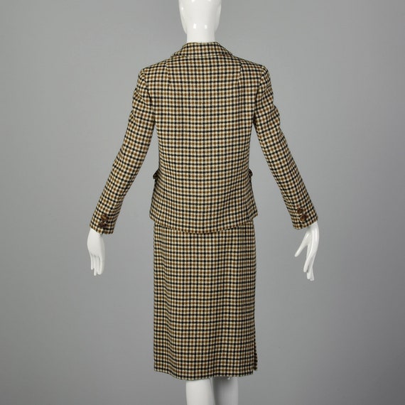 XXS 1960s Brown Plaid Skirt Suit Button Front Jac… - image 2