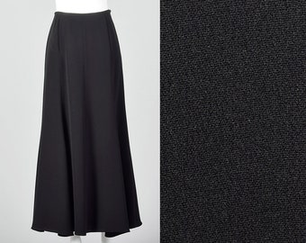 Small 1990s Giorgio Armani Black Maxi Skirt Mermaid Hem Flowy Maxi Skirt Classic Separates 90s Vintage