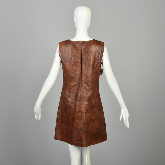 Medium 1960s Mini Dress Real Leather Drop Waist M… - image 2