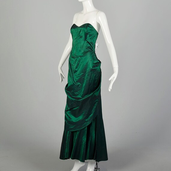 Small 1980s Dress Formal Mermaid Green Taffeta St… - image 3