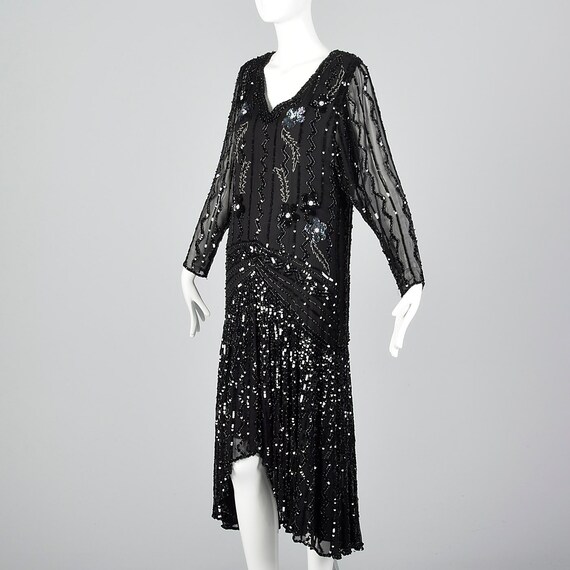 Small Oleg Cassini Dress Black Silk Beaded Dress … - image 3