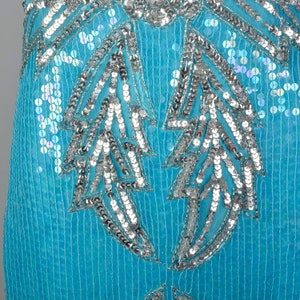Medium 1970s Blue Silk Sequin Dress Vintage India Silk Dress 70s Beaded Cocktail Dress Vtg Blue Party Dress image 10