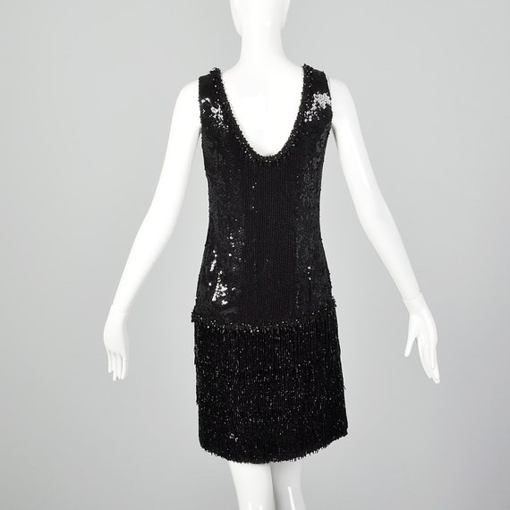Small 1980s Black Sequin Dress Vintage Beaded Shi… - image 5