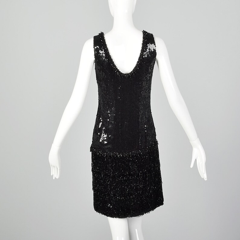 Small 1980s Black Sequin Dress Vintage Beaded Shift Dress Little Black Dress Cocktail Dress 80s Flapper Dress image 5